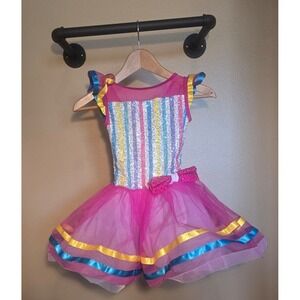 Weissman Pure imagination dress striped,  mesh, ruffles child size large